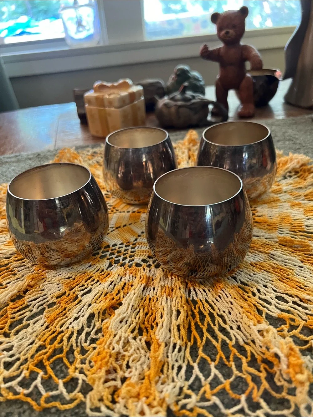 Vintage 1970’s Onedia Silver Plated Serving Tray Set 4 Roly Poly Cups